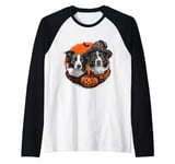 Halloween Border Collie Dogs Cute Witch Dog Pumpkin Bat Raglan Baseball Tee