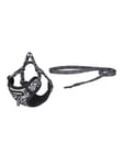 Dogness walking set leash+harness for dog (black and white)