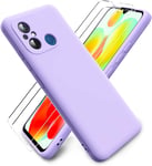 Housse Pour Xiaomi Redmi/Poco C55 Avec 2 Films De Verre Trempé, Étui Souple En Silicone Tpu, Intérieur En Microfibre, Violet Clair.