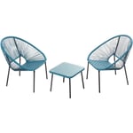 Set de 2 fauteuils + table basse bleu acapulco