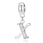 Letter X Charms Initial X Alphable Pendant Beads, 925 Sterling Silver Letra Charm Dangle with Clear CZ, fit Pandora Xmas Bracelet, Gifts for Bridal/Madrina/St Patrick's Day