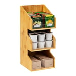 Mind Reader Bali Collection, 3-Compartment, 3-Tier Bamboo Condiment Storage, Countertop Organizer, 6.5" L x 6.5" W x 15" H, Brown