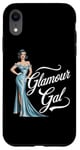 iPhone XR Glamour Gal In Blue Dress Retro Pinup Art Design Case