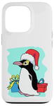 Coque pour iPhone 13 Pro Pingouin de Noël avec bonnet de Père Noël et cadeaux - Art de vacances