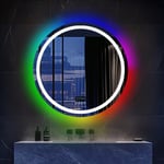 RGB Large Round LED Bathroom Vanity Mirror with Smart Bluetooth Speaker Anti-Fog