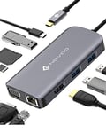 USB C HUB, NOVOO 9-in-1 Multiport USB C Adapter to Dual HDMI, VGA, Ethernet RJ45, PD 100W, SD/TF, USB 3.0 Ports, Docking Station for Macbook Dell HP Lenovo ASUS Microsoft