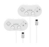 2 X Manette plate Classic Pro pour Nintendo Wii, Wii U - 1,20 m – Blanc