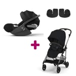 Cybex Pack Poussette Duo Melio 4 Magic Black + adaptateurs Coque Cloud T i-Size Sepia