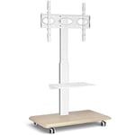 RFIVER White Mobile Swivel TV Stand on Wheels for Most Flat Curved 26-65 inch TVs Tall Rolling TV Trolley with Wooden Base Easy Assembly Max VESA 400x400 mm