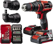 Einhell Perceuse Visseuse sans fil TE-CD 18/45 3X-Li +22 Power X-Change (18 V, 45 Nm, porte-embouts coudé, porte-embouts excentré, kit de 22 accessoires, 2 batteries 2,0 Ah, chargeur + coffret E-Box)