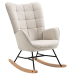 MEUBLE COSY Fauteuil à Bascule Allaitement Scandinave Chaise Loisir et Repos en Tissu avec Pieds en E' Bois Métal pour Salon, Chambre, Massif, Beige, 66x84x97cm