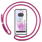 Tumundosmartphone Étui pendentif transparent pour Samsung Galaxy A35 5G avec cordon rose fuchsia