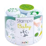 Aladine- 4 Tampons Animaux avec Encreur, Stampo Baby, Activité Manuelle Enfant 2 Ans Bébé, Encre Lavable, Faciles à Manipuler, Cadeau Loisir Créatif, Dès 18 Mois, 03817