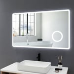 Meykoers Miroir de salle de bain LED 100x60cm avec anti-buée et Bluetooth LED éclairage Réglable Miroir Lumière Cosmétique 3x Loupe Miroirs,