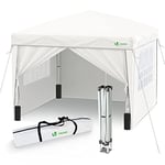 VOUNOT 3m x 3m Pop Up Gazebo with Sides & 4 Weight Bags & Carry Bag, Marquee Garden Party Tent Outdoor, White