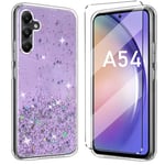 Glitter Bling Case Cover Compatible with Samsung Galaxy A54 5G Phone Case with 1 Pack Tempered Glass Screen Protector Phone Case,Soft TPU Slim Fit Shockproof Anti-Scratch-Purple