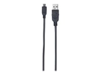 Manhattan USB-A to Micro-USB Cable, 3m, Male to Male, Black, 480 Mbps (USB 2.0), Hi-Speed USB, Lifetime Warranty, Polybag - Câble USB - USB (M) pour Micro-USB de type B (M) - USB 2.0 - 3 m - noir