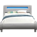 King Of Dreams - Lit gina pour matelas 120x190 - Sommier + Tête de Lit Incurvee Couleur gris + Pieds en 5 cm - 2 x 13 Lattes - revetement pvc Simili