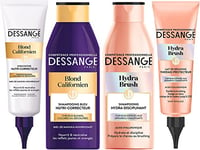 Dessange - Routine Capillaire Pour Cheveux Blonds Abîmés - Patine, Shampooing Bleu, Shampooing Hydratant, Lait de Brushing