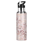 xigua Sports Water Bottle, Double-Wall Vacuum Insulated Stainless Steel Water Bottle with Wide Handle, for Fitness Outdoor Enthusiasts, 600ml - (Rose Gold Leopard Print)