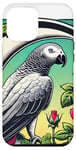 iPhone 14 Pro Max African Grey Parrot Illustration Case