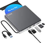 External Blu Ray DVD Drive, USB 3.0 & Type-C Blu-Ray Burner Writer with SD/TF & 