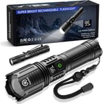 Lampe Torche LED Ultra Puissante, 500000 Lumens Lampe Torche Rechargeable, Lampe Puissante avec Affichage LCD De La Puissance, Lampe Torche Longue Portée avec 5 Modes D'Éclairage Et Zoom