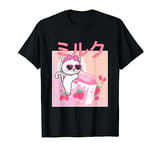 Retro 90s Japanese Kawaii Cat Strawberry Milk Shake Cartoon T-Shirt