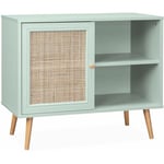 Meuble de rangement en cannage 80x39x65.8cm Bohème - Vert céladon- 2 niveaux - 1 porte - pieds scandinaves. buffet bas