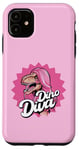 Coque pour iPhone 11 Dinosaure aux cheveux roses, citation de Dino Diva