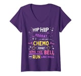 Womens Last Day of Chemo Today Ring The Bell Cancer Warrior Funny V-Neck T-Shirt