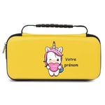 Etui pochette Switch lite jaune licorne et coeur love you personnalisee