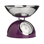Premier Housewares 807277 Retro Kitchen Scales with Bowl Stainless Steel Food Cooking Scales 5kg Food Scales Weighing Kitchen Scale Bowl Purple 21x24 x24