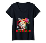 Womens Funny Santa Resting Just Waiting for Christmas V-Neck T-Shirt