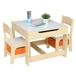 LEADZM Bureau Enfant, Table Enfant avec 2 Chaise 3PCS, Table Dessin Enfant avec Espace de Rangement Bois