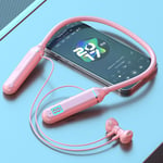 Écouteurs sans fil Bluetooth 5.3 Casque tour de cou Affichage LED de jeu Casque HIFI Sport TWS Écouteurs avec micro Carte TF-Rose D18