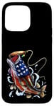 Coque pour iPhone 15 Pro Max Pêche au bar poisson drapeau américain papa père 4 juillet