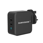 SUMVISION 100W USB C Dual Port Compact Quick Charge Fast Wall Charger Plug Adapter GaN PD PPS Compatible with latest Macbook Pro Laptop ipad iphone Samsung Smart Phones (UK DESIGN UK TECH SUPPORT)