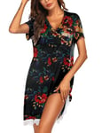 Ekouaer Chemise de Nuit Femme Maternité Robe de Nuit été Coton Nuisette Allaitement Col V Pyjama Sexy Manches Courtes, Fleur, S