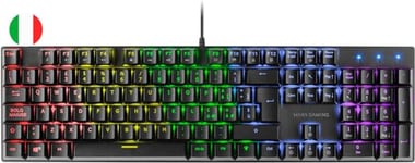 Mars Gaming MK422 Noir, Clavier Mécanique Gaming RGB, Antighosting, Switch Mécanique Marron, Langue Italienne