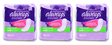 Always Discreet Pads Small Plus 16 pack X 3