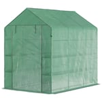 Foil Greenhouse Walk-In Växthus Med 8 Hyllor, Dörr, Grön, 214X143X195Cm