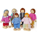 Aolso Famille de Poupée en Bois, 7 pièces Ensemble de poupées pour Enfants, Personnage Maison de Poupee, Accessoires de Maison de poupée, Ensemble de Maison de poupée (Cheveux lâches)