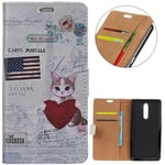 KM-WEN® Case for Nokia 5.1 (5.5 Inch) Book Style Heart Cat Pattern Magnetic Closure PU Leather Wallet Case Flip Cover Case Bag with Stand Protective Cover Color-6