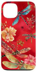 Coque pour iPhone 13 Rouge Bohème Géométrique Libellule Party