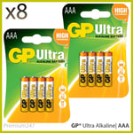 8 x AAA GP Ultra Alkaline Batteries LR03 24AU High Performance Longest EXP UK