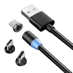 PARENCE - Magnetic Multi Charger Cable, 3 in 1 Fast Charging and Data Sync Magnetic Cable with Micro USB, Type C, IP Adapter for Phone, Android Samsung, Huawei, Kindle