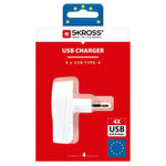 SKROSS | 1.302422 | Chargeur USB Européen (4xA) | Chargeur Mural avec Prise Italienne pour Appareils Mobiles 4 Prises USB 4,8 A - Tension 100 V – 250 V