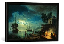 Kunst für Alle 'Image encadrée de Claude Joseph Vernet Night : A Port in The Moonlight de, 1748 Impression d'art dans Le Cadre de Haute qualité Photos Fait Main, 60 x 40 cm, Noir Mat