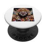 Barong Masque de lion mythologie balinaise Roi des esprits PopSockets PopGrip Adhésif